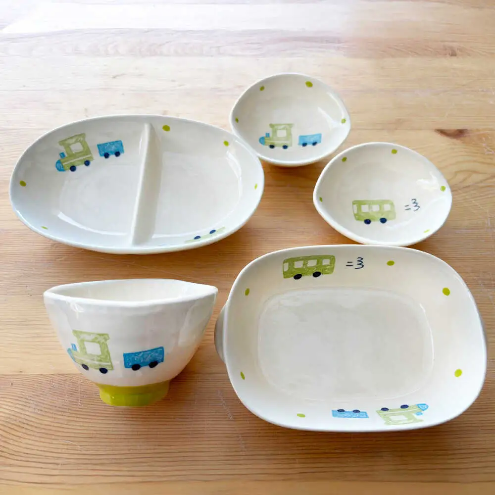 【瀬戸焼】子供用食器5点セット(汽車・バス)【窯元SOUSEN】[BBCQ006]子ども食器 離乳