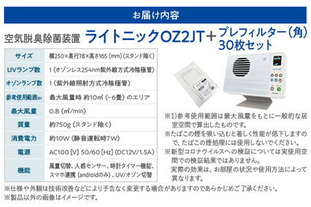空気脱臭除菌装置「ライトニックOZ2JT」プレフィルター（角）30枚セットUV 紫外線 脱臭 除菌 ペット ホコリ 空気 浄化 ウイルス 対策 福岡 志免