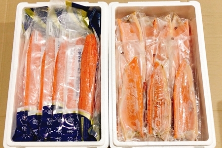 お刺身トラウトサーモン10～20本(計5kg)＆とろサーモンハラミ15～25枚(計5kg) E-09002