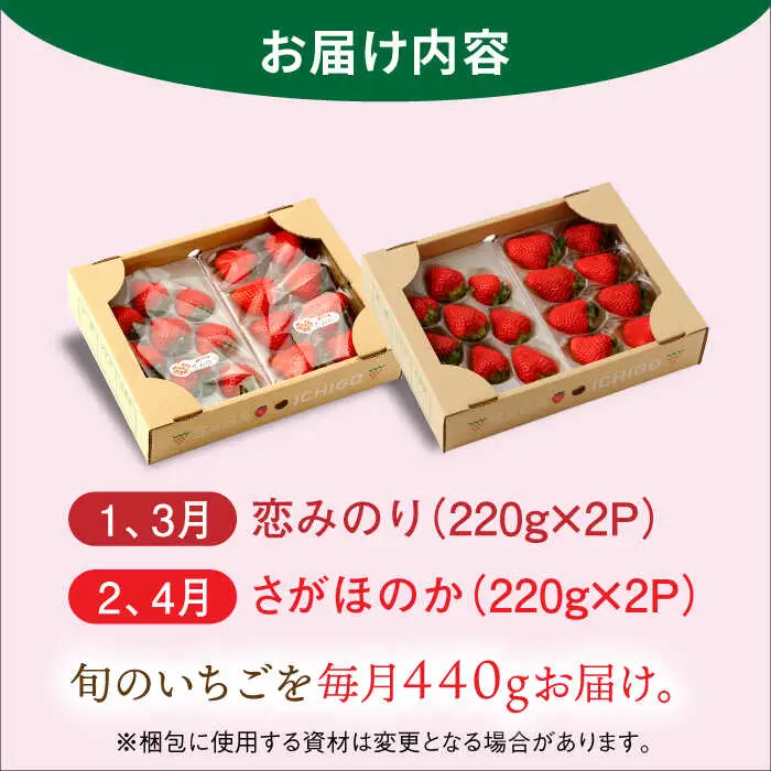 【全4回定期便】交互にお届け！恋みのり・さがほのか 220g×2パック×4回 / 佐賀県 / 鐘ヶ江農園 [41ASBK002]