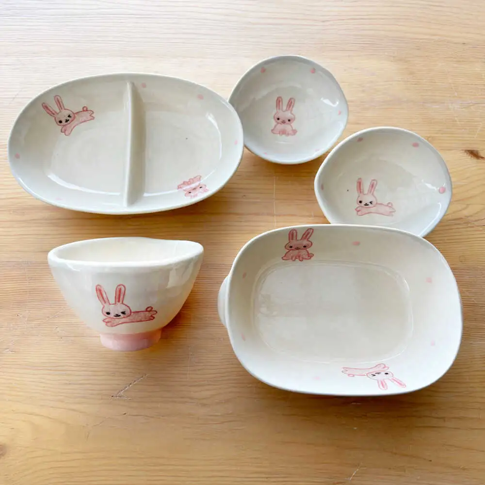 【瀬戸焼】子供用食器5点セット（うさぎ） 【窯元SOUSEN】[BBCQ003]子ども食器 ギフト
