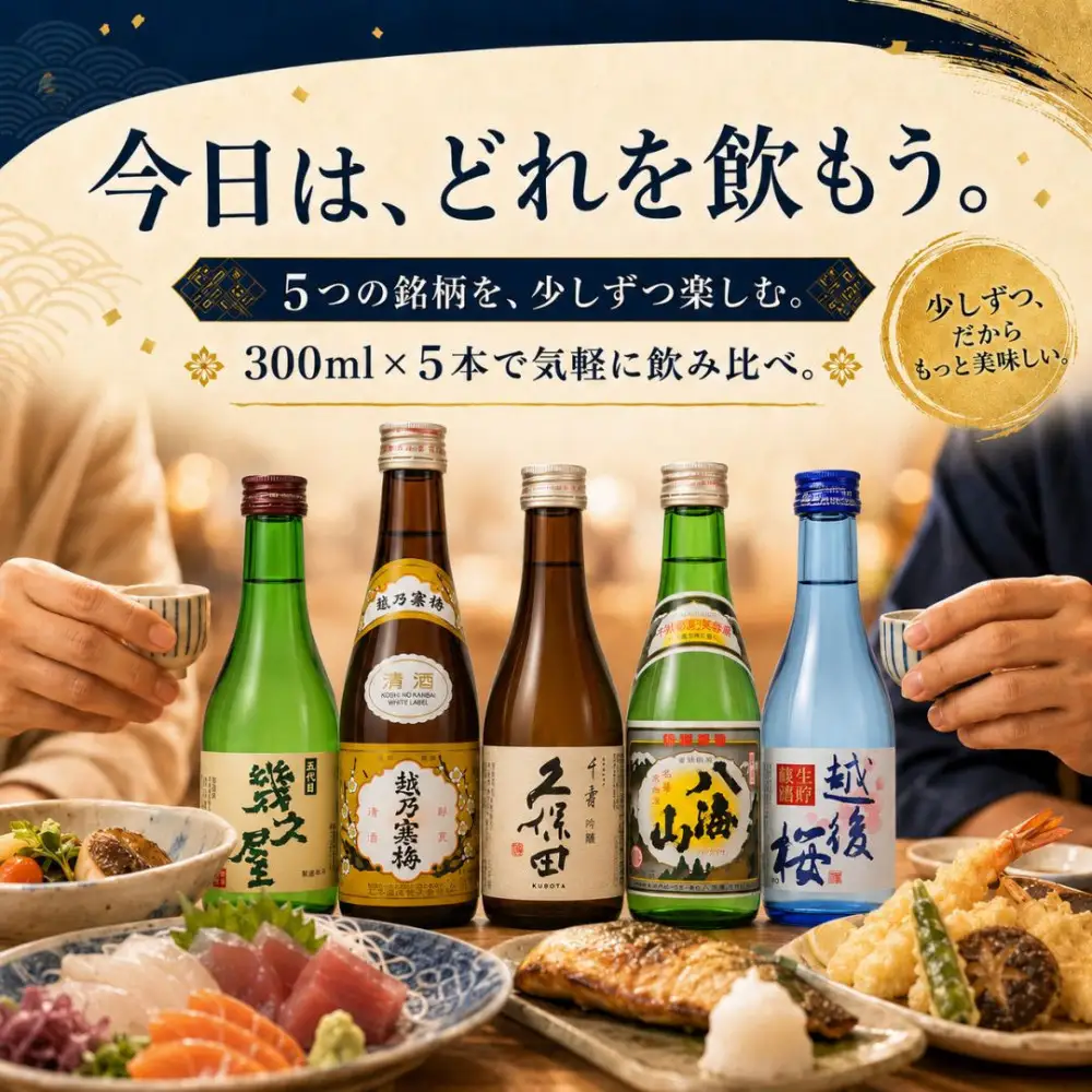 久保田・越乃寒梅・八海山入り！新潟受賞蔵有名酒飲み比べ 300ml 5本