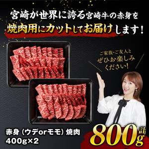 【令和8年10月発送】宮崎牛赤身焼肉 800g (400g×2)【肉 牛肉 国産 宮崎県産 宮崎牛 黒毛和牛 和牛 焼肉 BBQ 4等級  A4ランク ウデ モモ E11120】