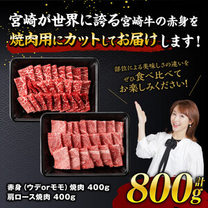 【令和8年10月発送】宮崎牛赤身霜降り焼肉2種 800g【肉 牛肉 国産 宮崎県産 宮崎牛 黒毛和牛 和牛 焼肉 BBQ 4等級  A4ランク 肩ロース ウデ モモ E11124】