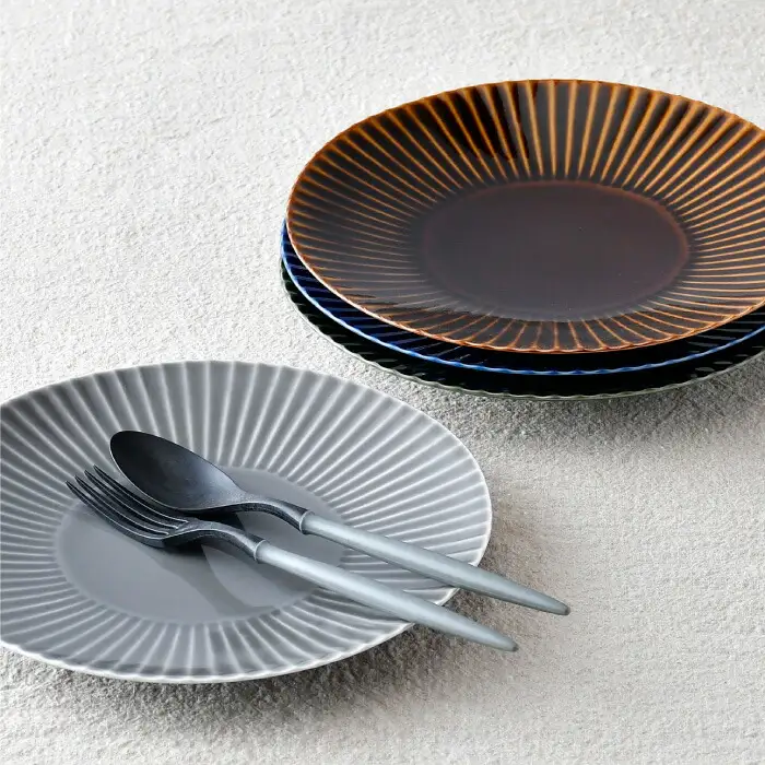 【波佐見焼】しのぎ 大皿4枚セット(瑠璃・グレー・アメ・緑) 食器 プレート【一龍陶苑】[CC80] 波佐見焼