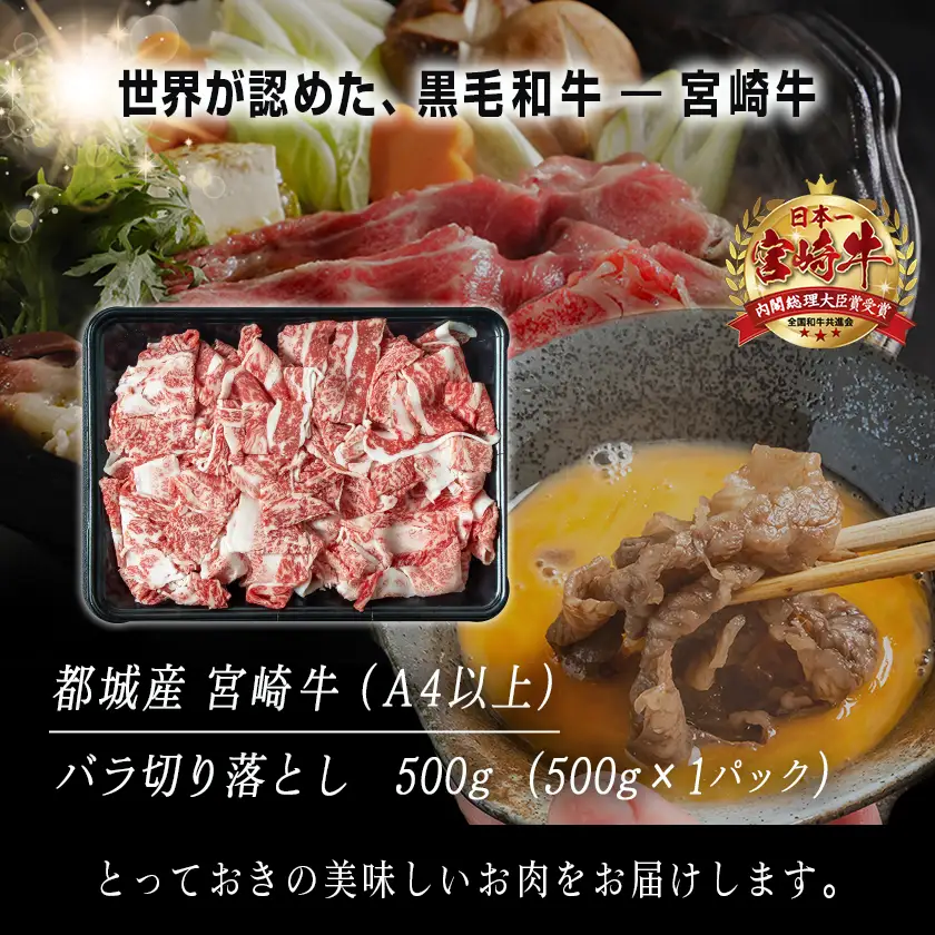 宮崎牛バラ切り落とし500g〔AA-2501〕_(都城市) 国産牛肉 ブランド牛 切落とし バラ肉 すき焼き 牛丼 肉じゃが A4ランク A4等級以上 牛ばら