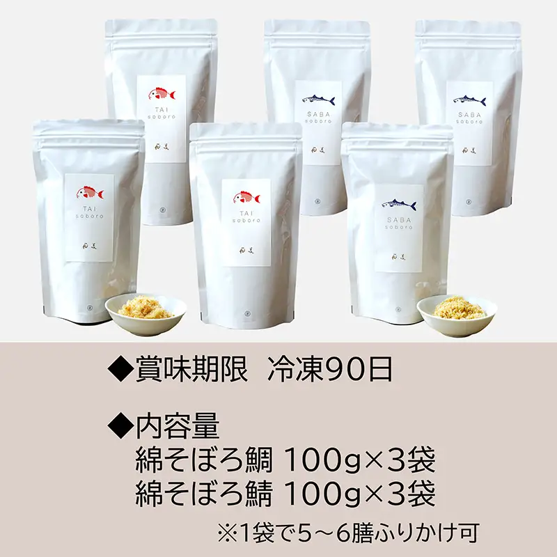 ご飯のお供 綿そぼろ2種セット(鯛と鯖 各100g×3袋(合計6袋))