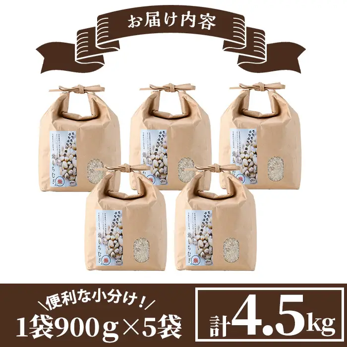 ＜令和7年産 ＞宮崎県日之影町産 もち麦米 (900g×5袋) 数量限定 紫もち麦 ヒノヒカリ 米 精米 国産 小分け 【AF001】【株式会社ひのかげアグリファーム】