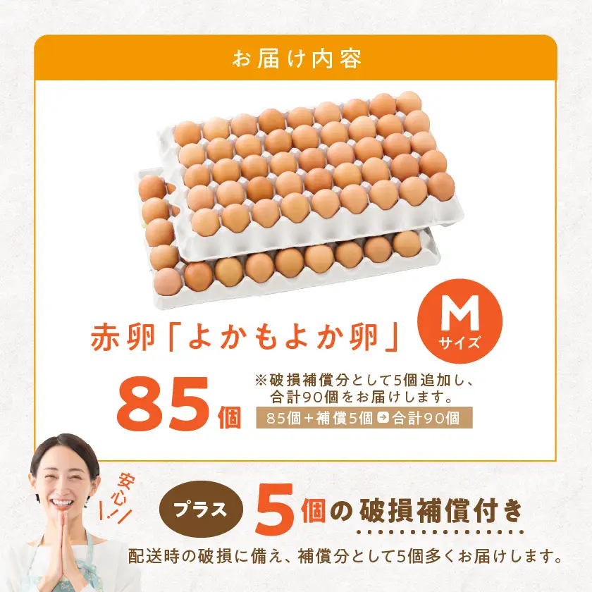 よかもよか卵85個 約5kg〔17-29-010-85〕_(都城市) 河中農園 味が濃くてまろやかなタマゴ 濃い黄身 たまご 玉子 破損補償 お菓子