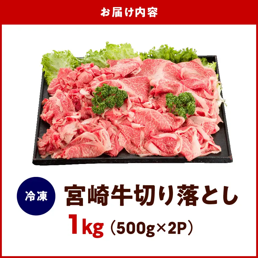 宮崎牛切り落とし1kg〔18-6401〕_(都城市) 500g×2パック 計1キロ 冷凍保存可 牛モモ肉 牛バラ肉 ミックス 肉じゃが カレー 炒め物 すき焼きなどに 国産黒毛和牛