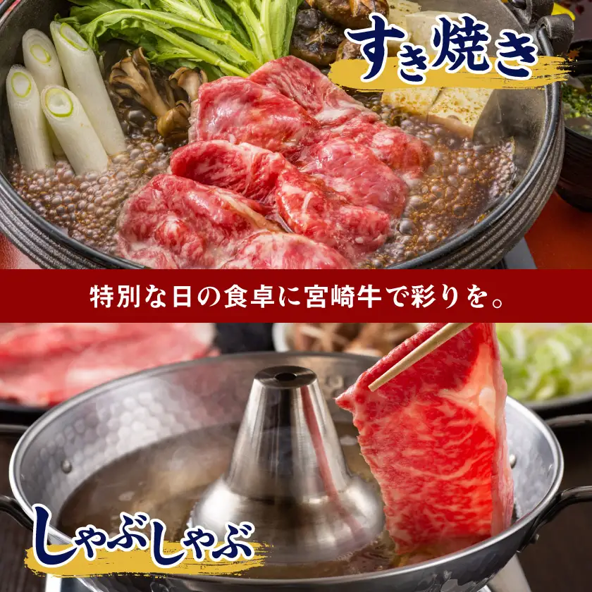 宮崎牛【赤身霜降り】すきしゃぶ850g〔22-6504〕_(都城市) 牛肉 ウデスライス 450g モモスライス 400g ブランド和牛 すき焼き 焼きしゃぶ 牛薄切り 霜降り肉 赤身肉 4等級以上 牛肉 肉