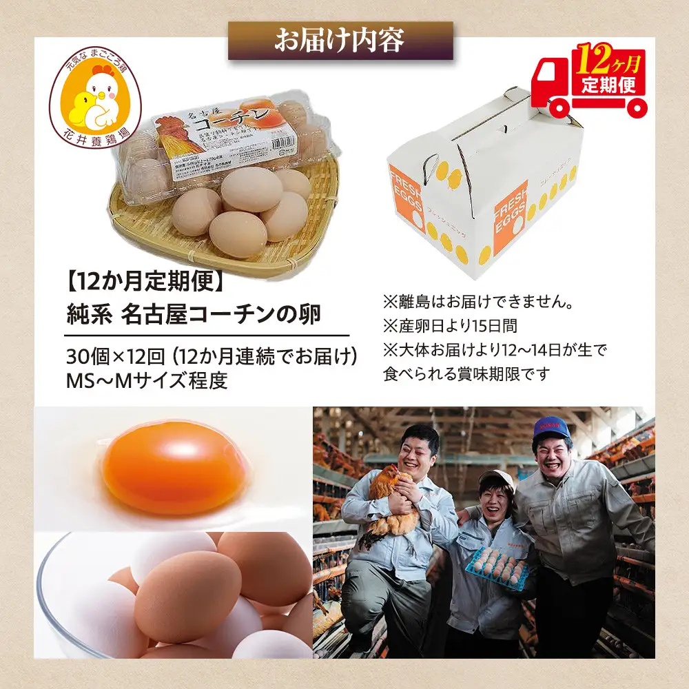 【12か月定期便】日本三大地鶏！！ 「純系　名古屋コーチンの卵」（30個） 卵
