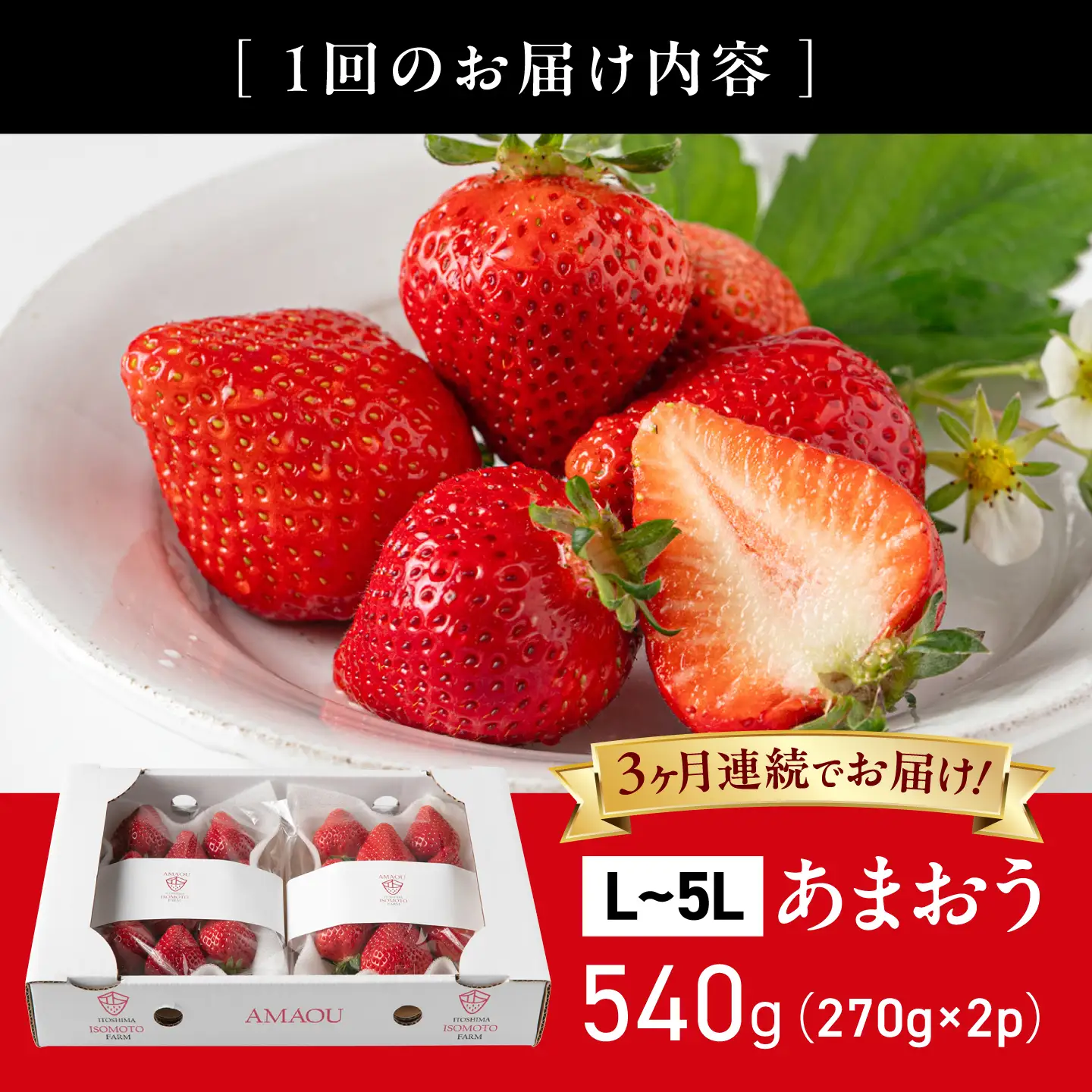 【月1回・全3回定期便】糸島 あまおう 270g×2パック  (A品B品含むL〜5L) 糸島市 / 磯本農園 / TANNAL [ATB009] いちご 苺 イチゴ ランキング 上位 人気 おすすめ あまおう定期便