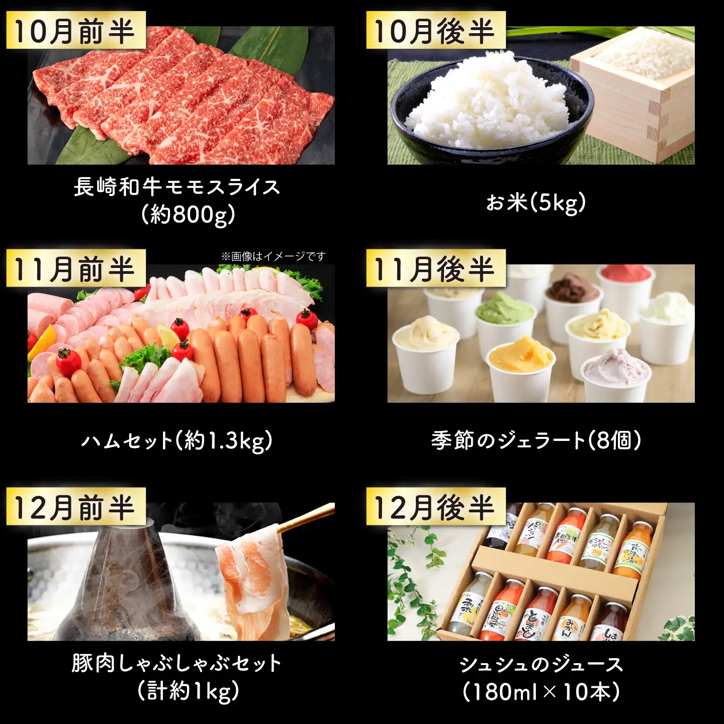 【24回定期便】毎月 2回 お届け！ファーストクラス 定期便（ ハンバーグ 長崎和牛 プリン いちご ジェラートハムセット 豚肉 ジュレ ぶどう お米 ジュース ）/ 便利な定期便 バラエティ定期便 バラエティ 定期便 / 大村市 / おおむら夢ファームシュシュ[ACAA102]