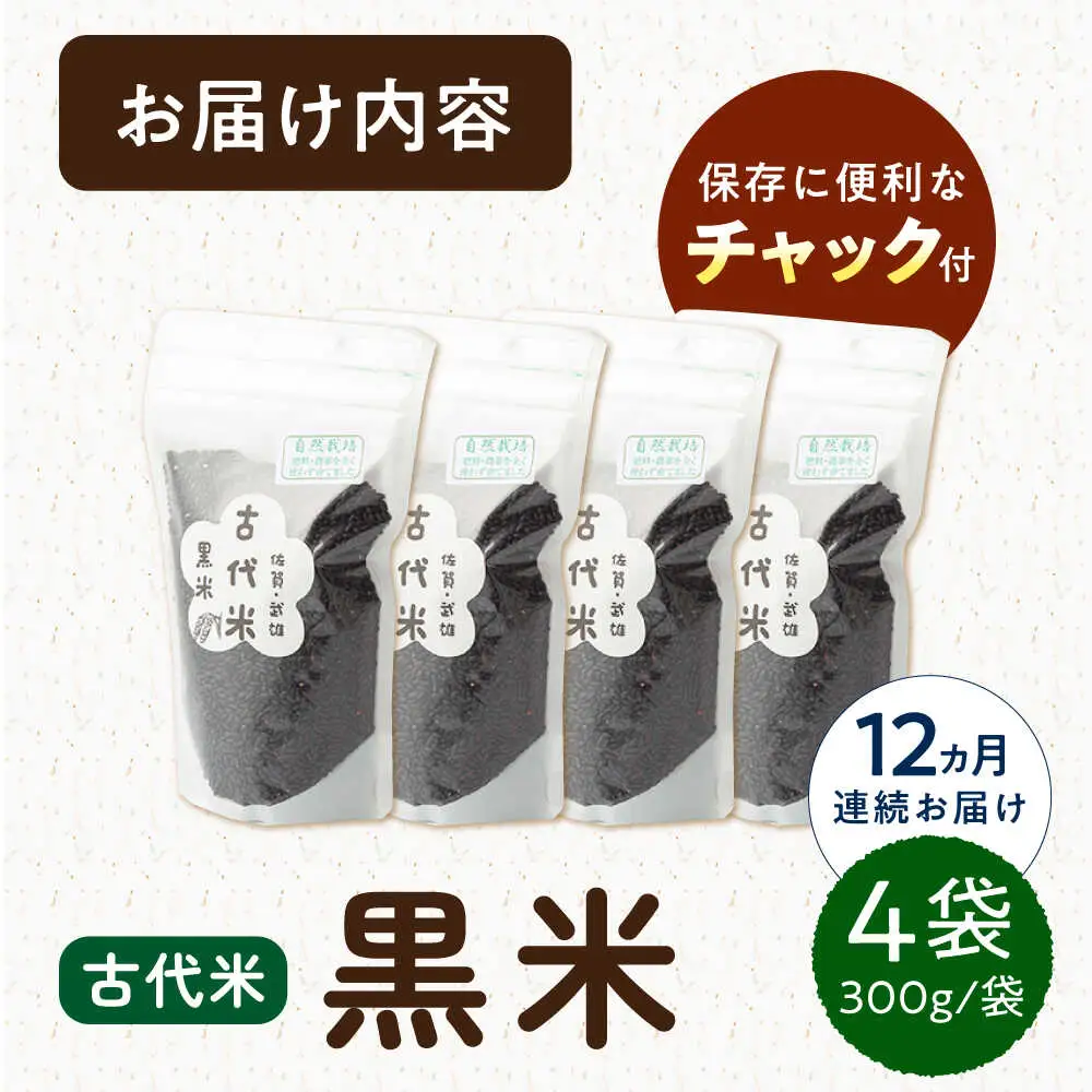 【12回定期便】古代米 黒米 4袋 /永尾 忠則 [UAS019] 雑穀 雑穀米