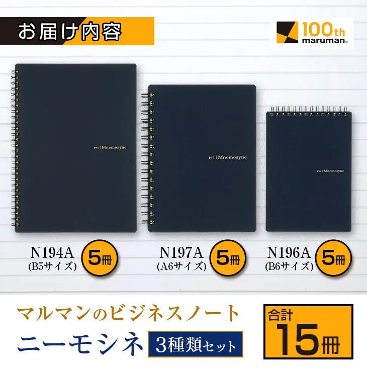 マルマン ビジネス ノート ブランド ニーモシネ 3種類 セット B5 B6 A6 合計15冊 雑貨 文房具 メモ帳 イラスト スケッチブック らくがきちょう お絵かき帳 自由帳 日用品 国産 人気 おすすめ ロングセラー お取り寄せ 新学期 宮崎県 日南市 送料無料_D115-25