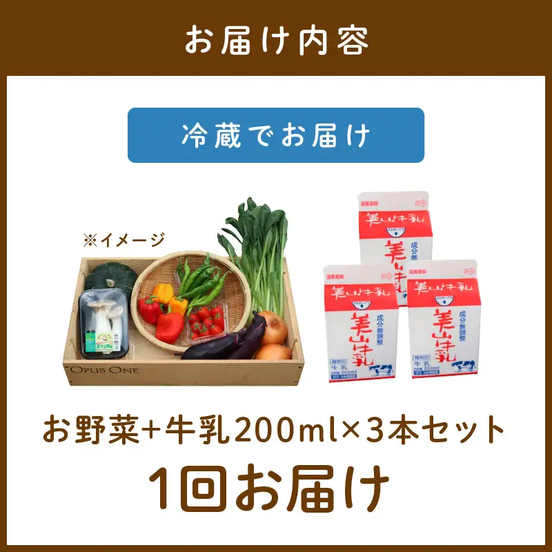 有機野菜・京野菜の『京都やおよし』のお野菜＆牛乳200ml×3本の詰め合わせ