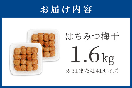 【1123-2】はちみつ梅干し（紀州南高梅）1.6kg 大粒 3L以上 和歌山県産