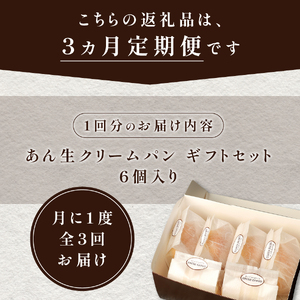 【3か月定期便】あん生クリームパン　ギフトセット6個入り 