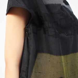 【限定】STYLE＊MEISEN 四角重ね柄シルクワンピース（BLACK）/ L F7Z-308