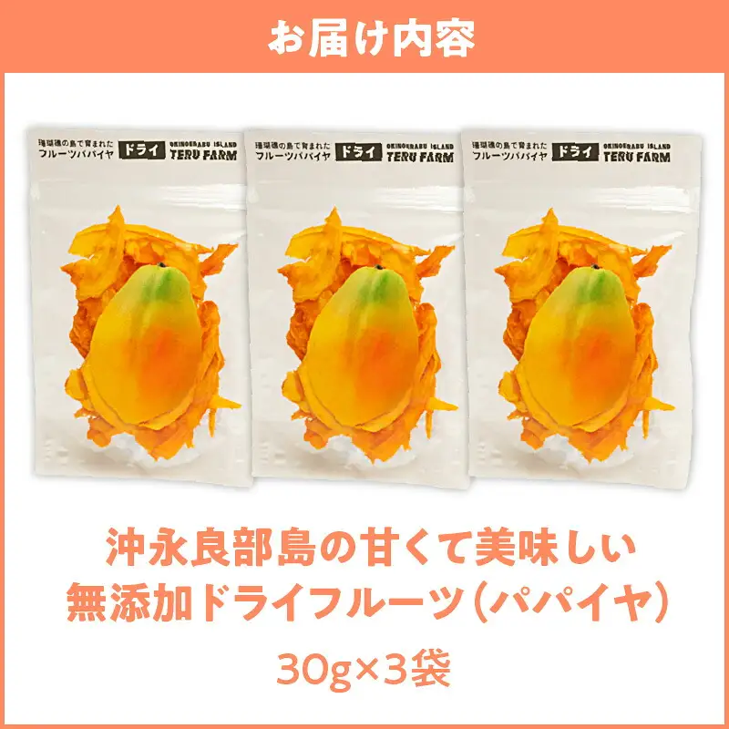 【先行受付】沖永良部島の甘くて美味しい無添加ドライフルーツ（パパイヤ）30g×3袋 W051-007u 加工品 果物