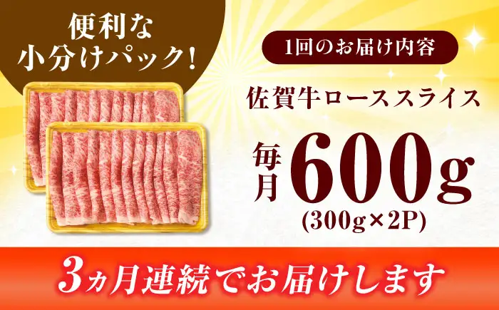 【全3回定期便】小分けが嬉しい！ 艶さし 佐賀牛 ローススライス 600g（300g×2P） 吉野ヶ里町[FDB054]