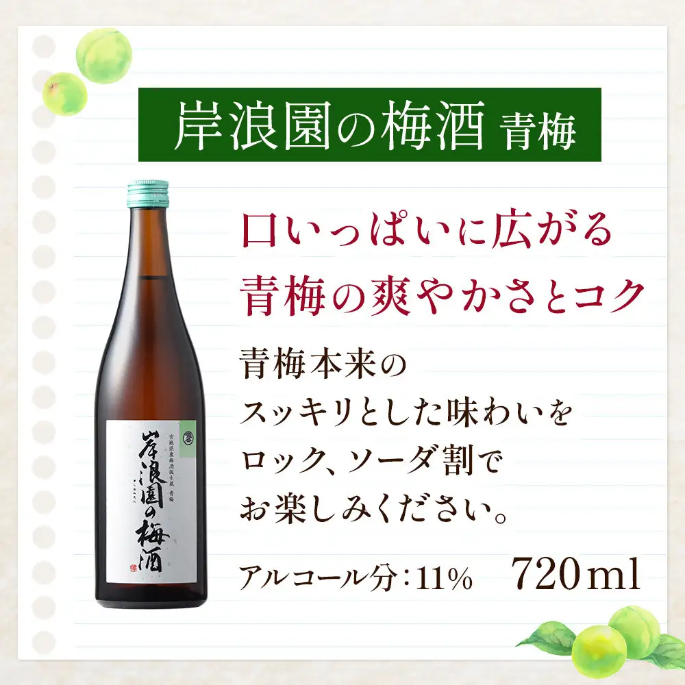【宮城県角田市】岸浪園の梅酒　青梅　720ml×1本 梅酒