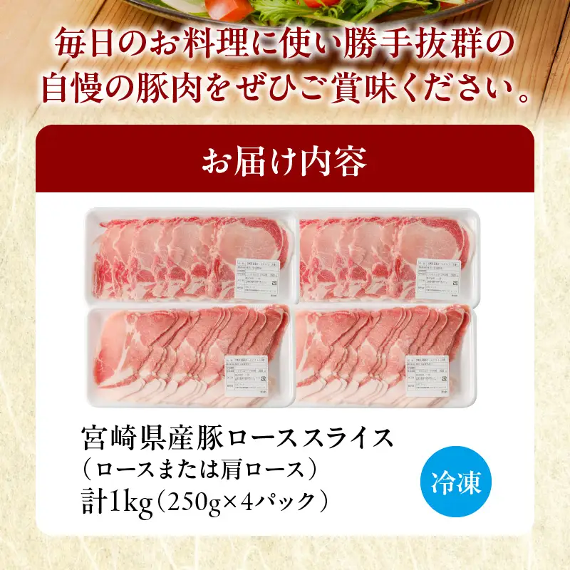 ≪訳あり≫宮崎県産豚ローススライス計1kg≪ロース・肩ロースどちらかのお届け≫ 肉 豚 豚肉 おかず 国産_T009-0105