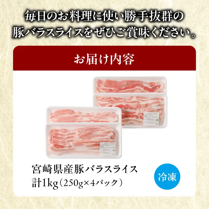 宮崎県産豚バラスライス計1kg 肉 豚 豚肉 おかず 国産_T009-0116