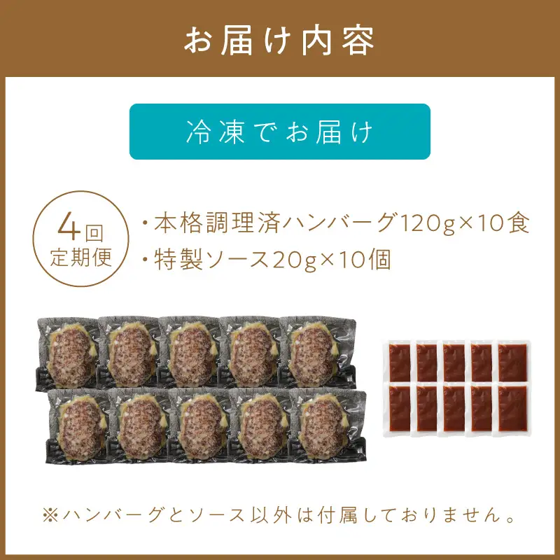 【4回定期便】本格調理済ハンバーグ10食 特製ソース付【001-0378】