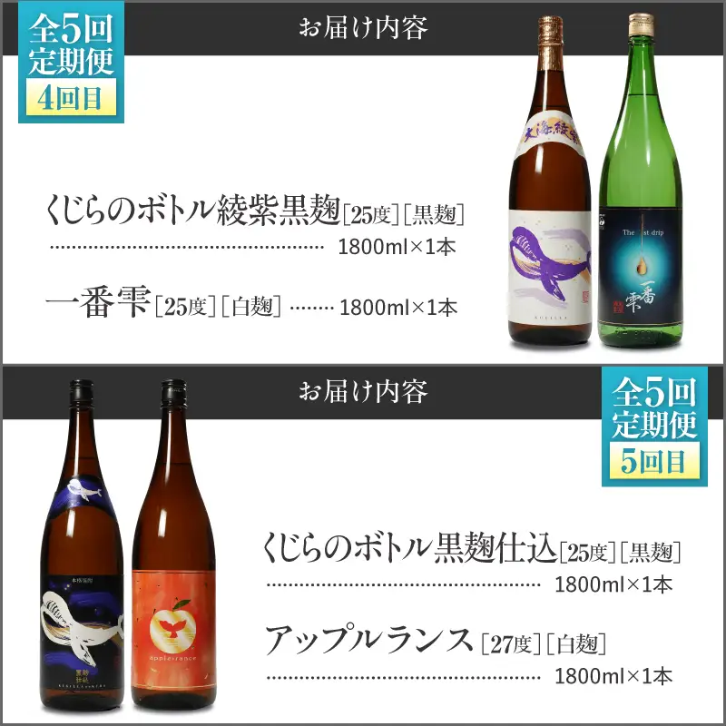 2346 【 全5回定期便 】大海酒造 本格焼酎 芋焼酎 くじら 毎月配送 1800ml×2本 計10本 KN034-T01 酒 焼酎