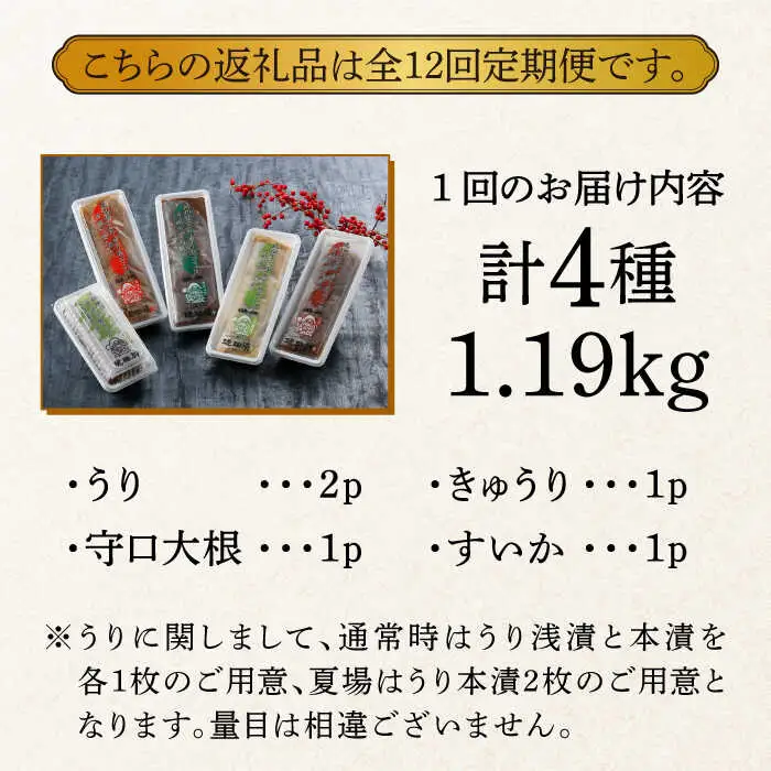 漬物 【全12回定期便】 4種 1.19kg [ABAE048] 漬物