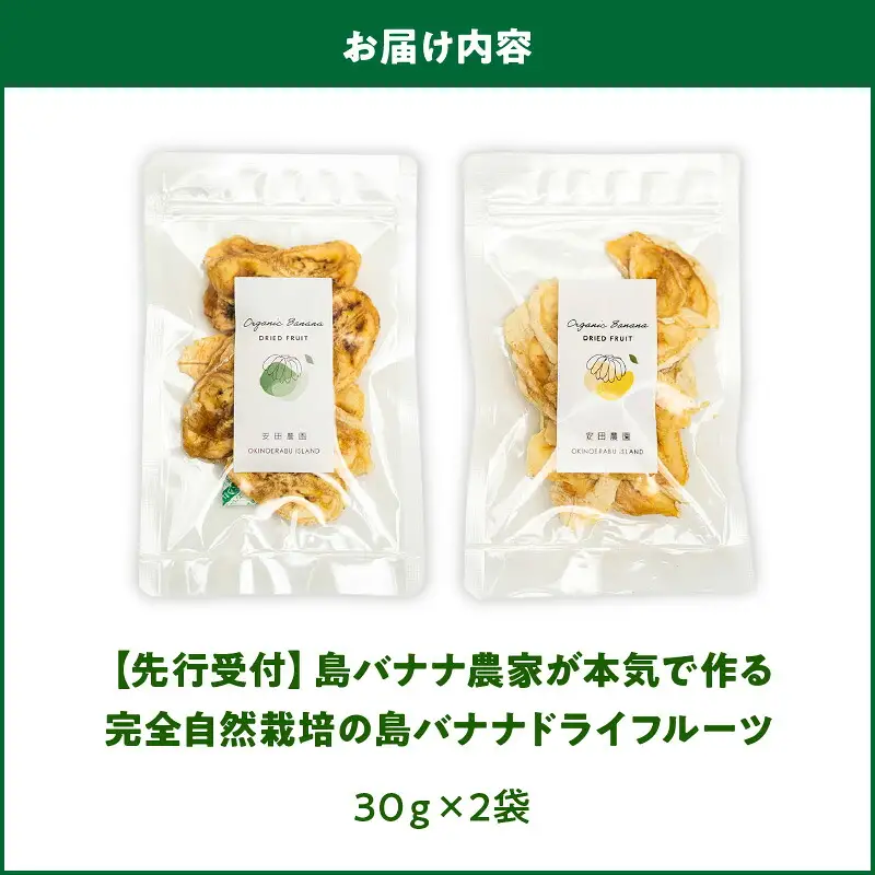 【先行受付】島バナナ農家が本気で作る完全自然栽培の島バナナドライフルーツ30g×2袋（7月中旬～10月中旬頃発送） W029-010u バナナ 加工品