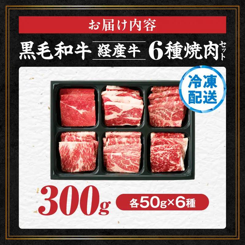 ≪訳あり≫黒毛和牛(経産牛)6種焼肉セット(合計300g) 肉 牛 牛肉 おかず 国産_T030-1196