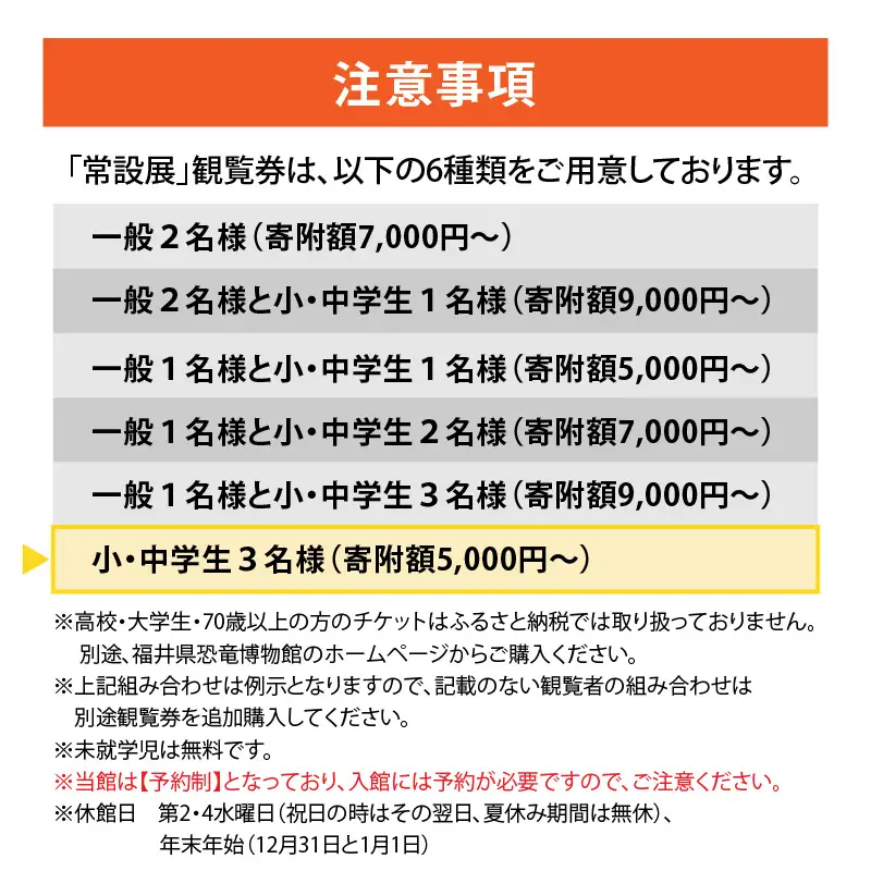 恐竜博物館 観覧券 常設展 小中学生3名 [A-048012]