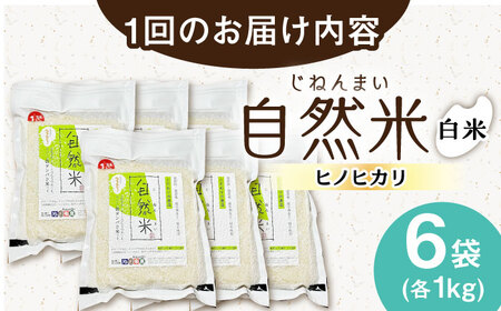 【3回定期便】栽培期間中 農薬・化学肥料不使用 自然米 白米 6kg（ヒノヒカリ 1kg×6袋）/自然庵 [UCQ018]