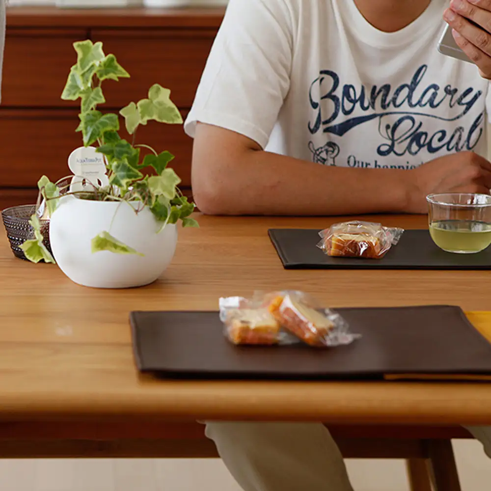 PVCレザーカフェマット「LETEA」　2枚セット（グリーン） ／ カフェマット レザー 撥水 2枚セット おしゃれ 北欧 モダン 拭ける 高級感 ティータイム ランチ ディナー 日本製 汚れ防止 傷防止 ギフト 無地 雑貨 日用品 インテリア 千葉県 No.214-06