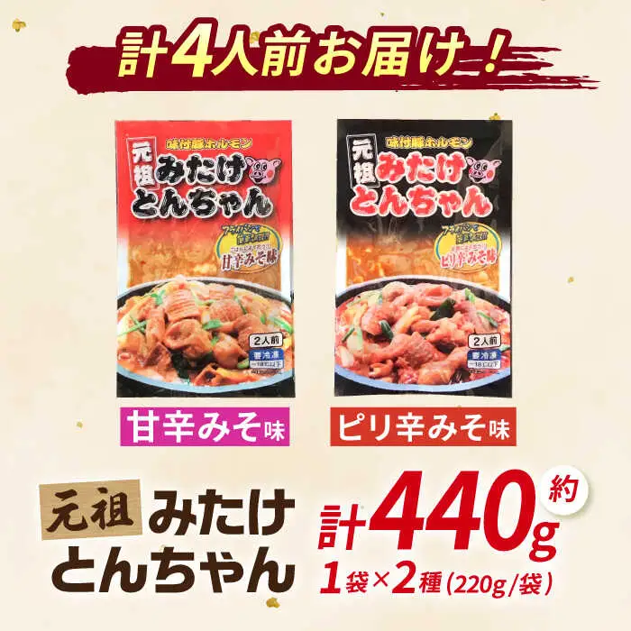 豚もつの鉄板焼き「みたけとんちゃん」 甘辛＆ピリ辛 各1袋（4人前） [AVAA001] 白もつ ホルモン
