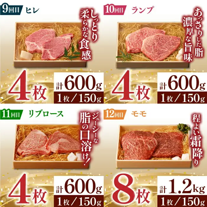 【全12回定期便】 長崎和牛 ステーキ堪能コース 総計11.7kg / モモ リブロース イチボ サーロイン ランプ ヒレ レモンステーキ / 肉 牛肉 焼肉 / 波佐見町 / 野中精肉店 [VF83]