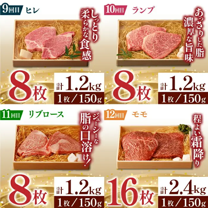 【全12回定期便】 長崎和牛 ステーキ極旨コース 総計23.4kg / モモ リブロース イチボ サーロイン ランプ ヒレ レモンステーキ / 肉 牛肉 焼肉 / 波佐見町 / 野中精肉店 [VF84]