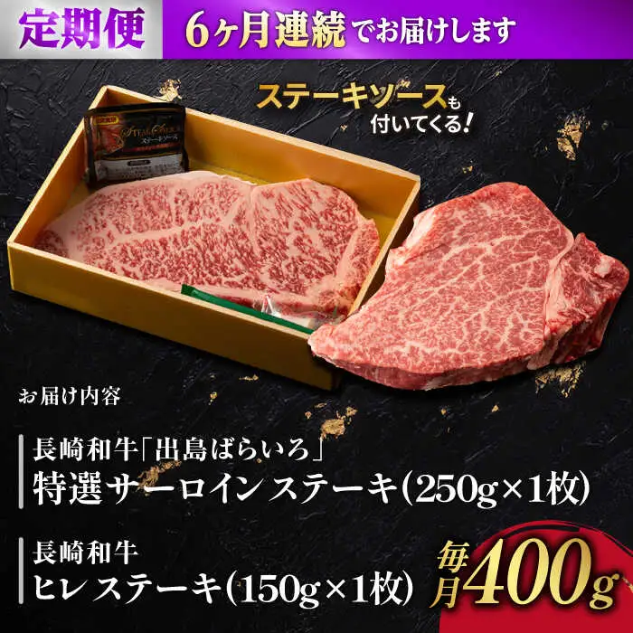 【6回定期便】ヒレ・サーロイン ステーキ2種食べ比べセット 長崎和牛 （400g/回） 【肉のマルシン】 [FG44]