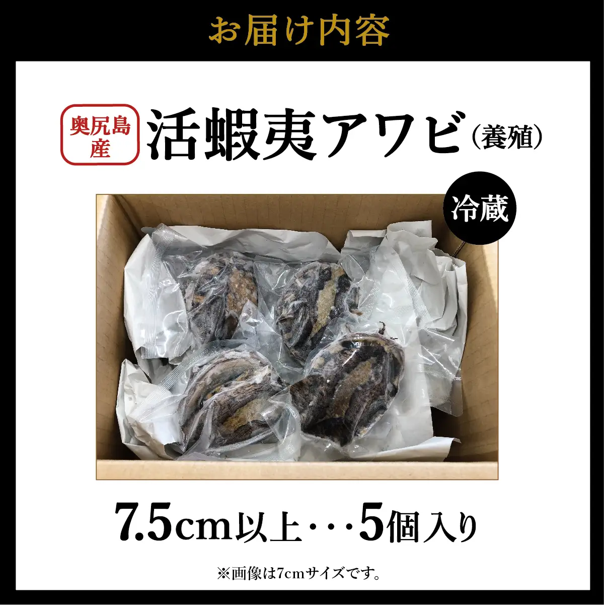 奥尻島産 活蝦夷アワビ（養殖）5ケ入り 75mm以上