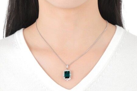 【一点もの】グリーントルマリン（6.114ct）ダイヤモンドプラチナペンダント　R78　K05134-H