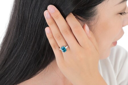 【一点もの】ブルージルコン（5.42ct）ダイヤモンドプラチナリング　R92　K05148-H