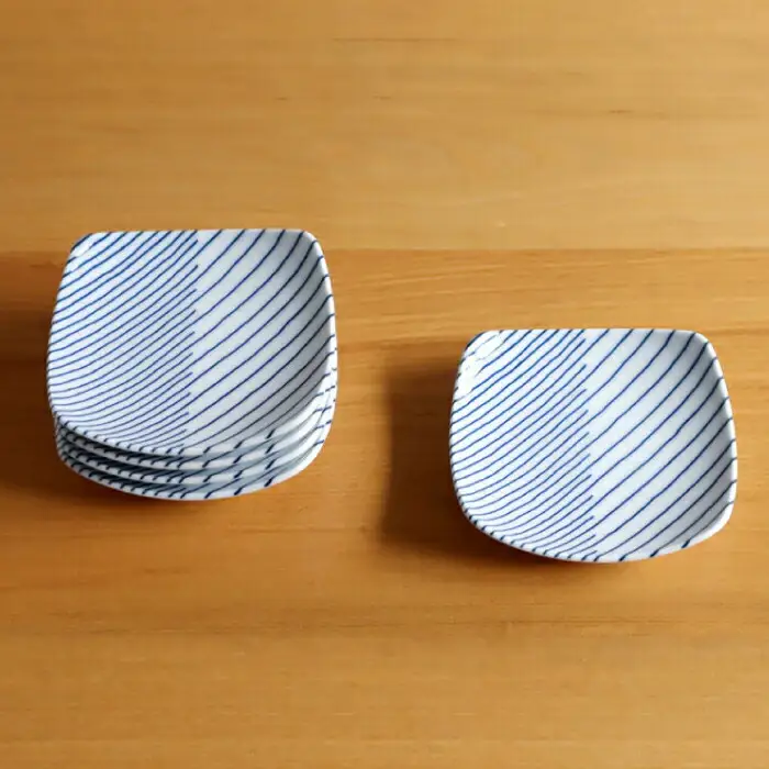 【白山陶器】【グッドデザイン賞】重ね縞 反角小皿 5枚セット【波佐見焼】[TA160]
