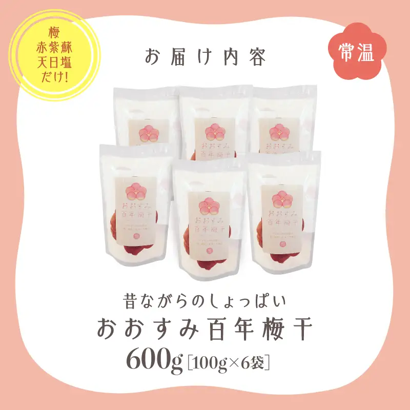 2404 昔ながらの しょっぱい おおすみ 百年 梅干 600g （ 100g×6袋 ） 塩分20% 小分け KN093-001-02 