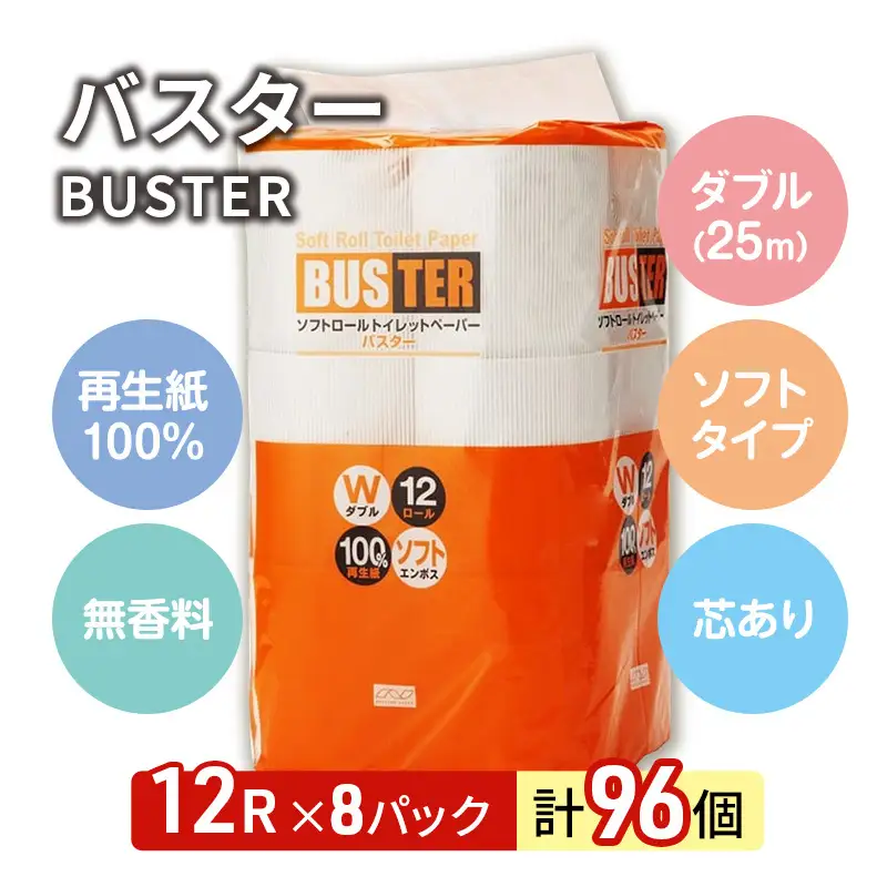 トイレットペーパー ダブル 計96個 トイレット バスター 