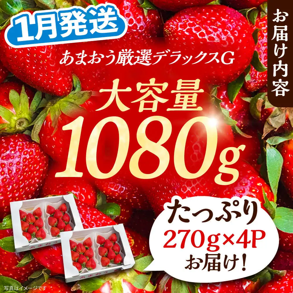 【先行予約】【1月発送】農家直送 あまおう 厳選デラックスG 1080g(270g以上×4P)土耕栽培[VAB003]果物 あまおう