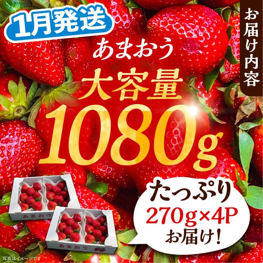 【先行予約】【1月発送】農家直送 あまおう 1080g(270g以上×4P)土耕栽培[VAB004]果物 アマオウ