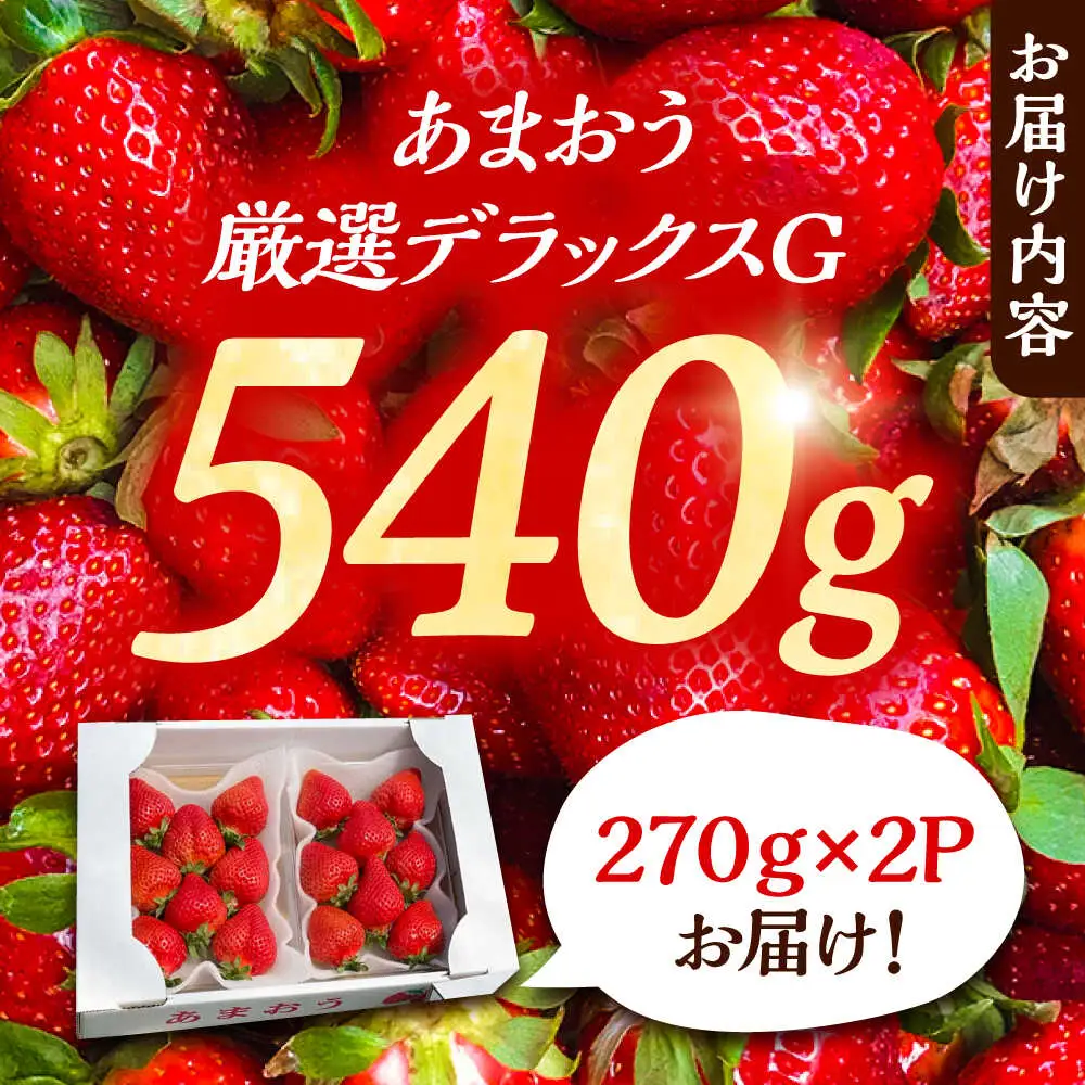 【先行予約】【2月-4月発送】農家直送 あまおう 厳選デラックスG 540g(270g以上×2P) 土耕栽培[VAB015]